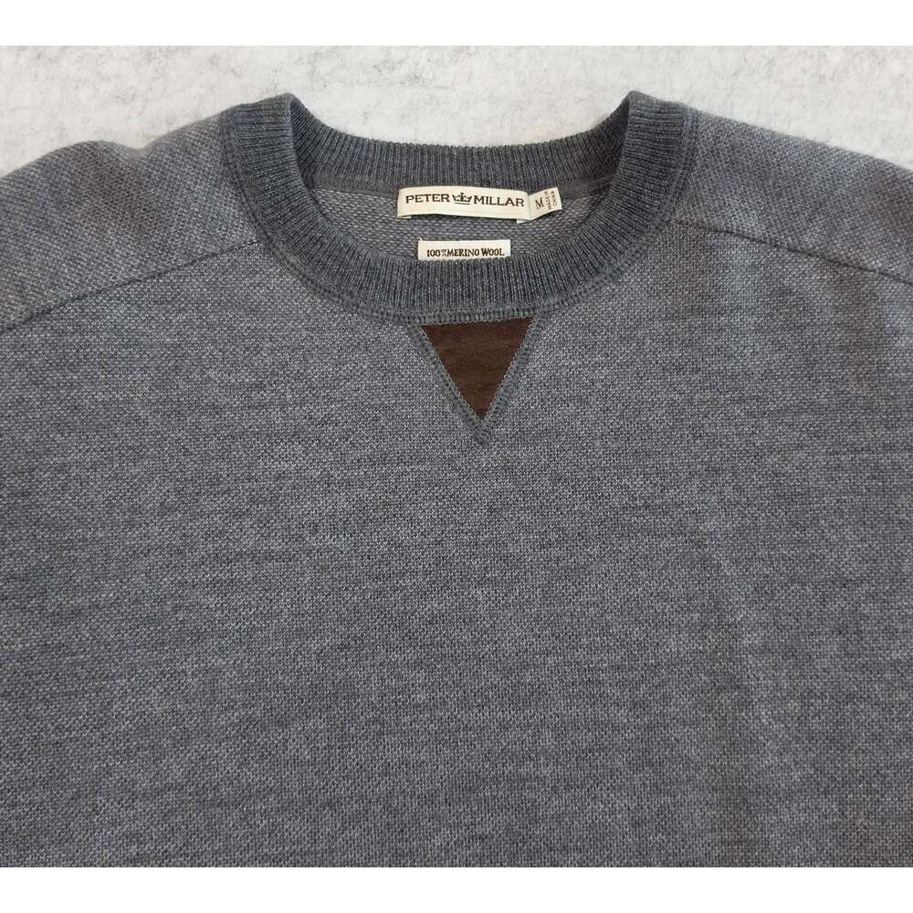 Peter Millar Crown Comfort Sweater Gray Crewneck Suede Elbow Patches Sz M - Picture 5 of 8